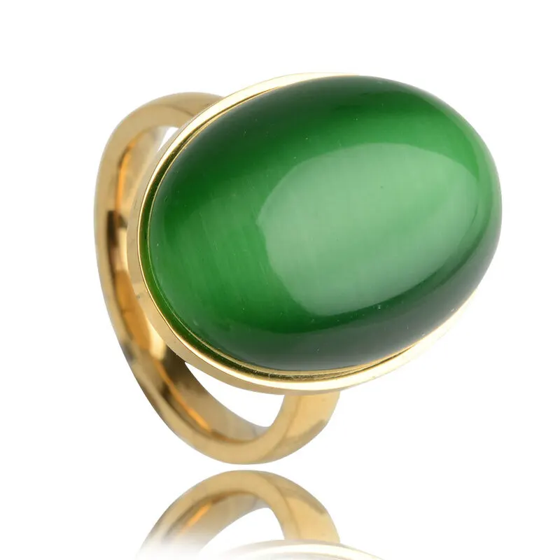 Dr. Jewelry Vintage  316 Stainless Steel Lazuli Mounted on a Yellow Gold Ruby Emerald Gemstone Lapis Cabochon Ring