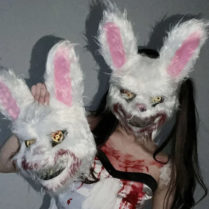 Bloody Plush Bunny Mask Halloween Carnival Party Realistic Bloody Bear Headgear Ghost House Performance Prop Horror Rabbit Masks