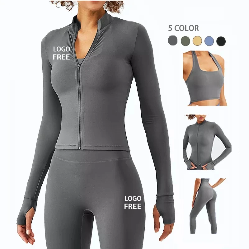 Eco-friendly Fabric Fitness Yoga Wear Custom Buttery soft Seamless Long Sleeve Gym Tops Zip Up Women Yoga Jacket
