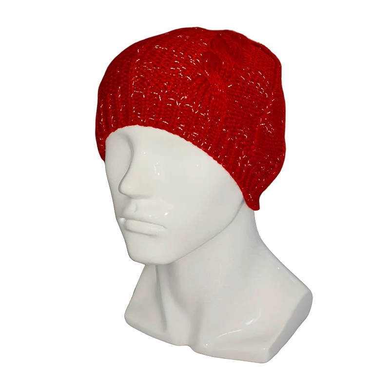 Cable Knit Reflective Hats Customized Acrylic Winter Beanie
