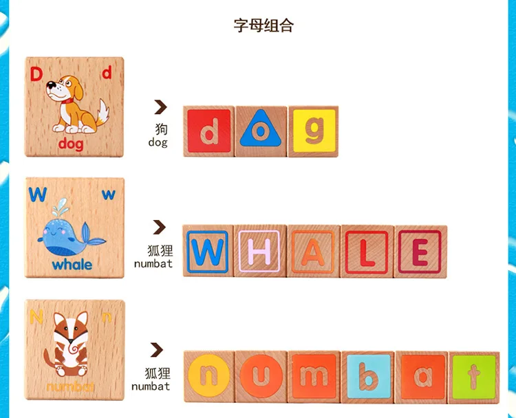 Wholesale Number Letter DIY Montessori Wooden Alphabet Building Block Toys for Kids Beech Wood Educational for Children WBC33