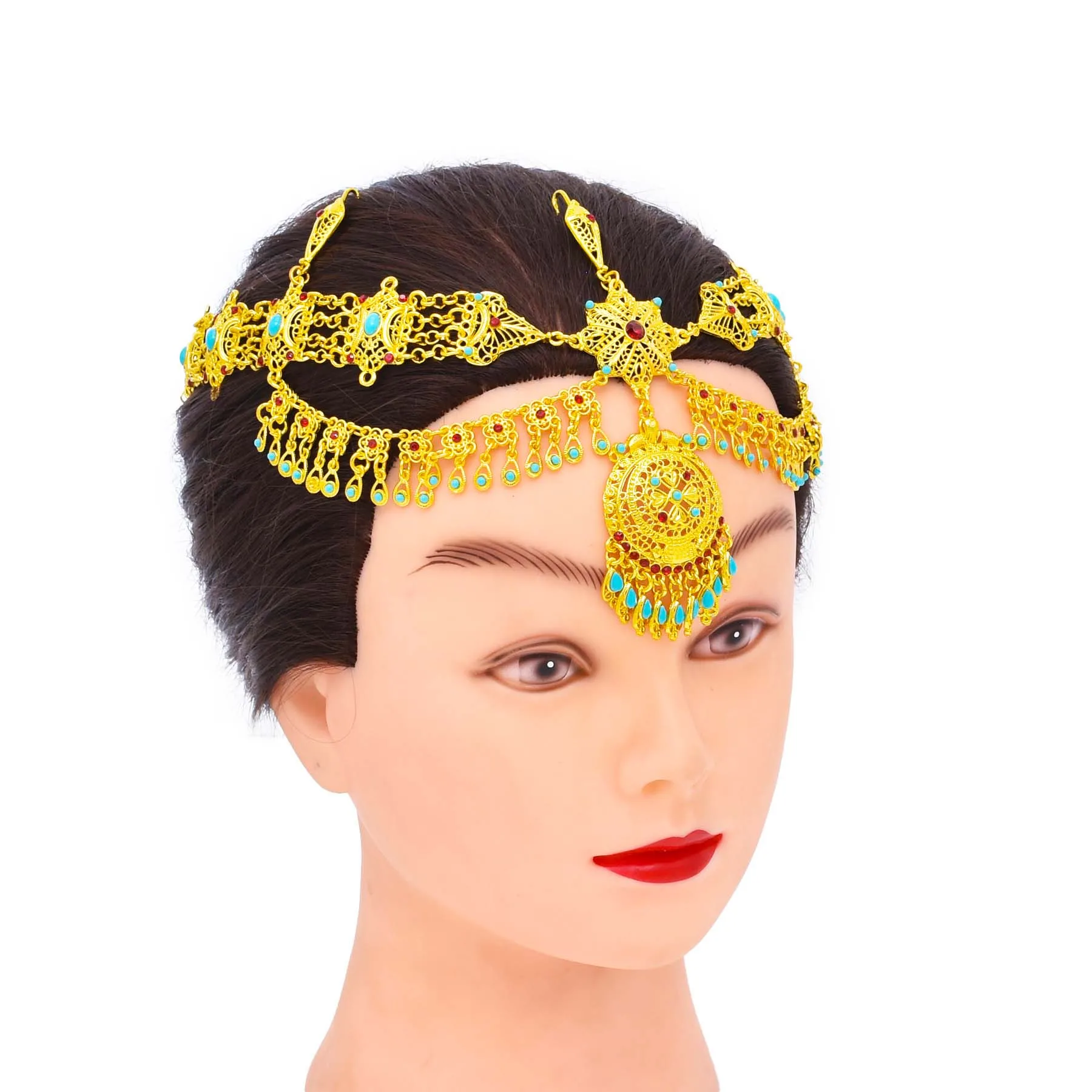 Новинки из Дубая, Модные производители, Хрустальная цепочка на голову, лоб, свисающие волосы, повязка на голову для невесты, индийские этнические украшения для женщин