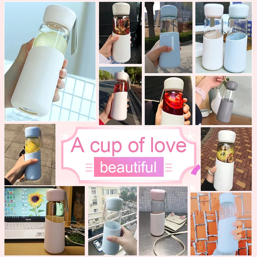 Promotion Custom Packing Unbreakable Double Wall Holy Borosilicate Glass Bottle Of Water Color Online With Cover And Silicone