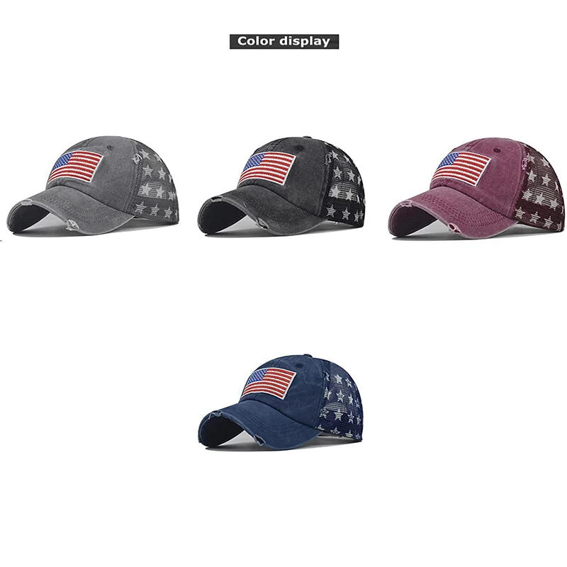 100% Cotton 5 Panel Anime 3D Army Backless American Flag For Men Adjustable Baseball Caps Purple Trucker Hats