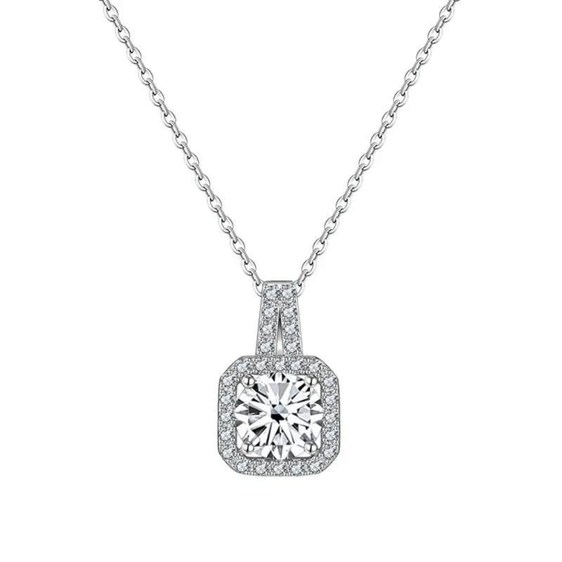 18K White Gold Plated 925 Silver Necklace  1CT VVS1 Moissanite Pendant Jewelry With Certificate For Women Destiny Jewellery