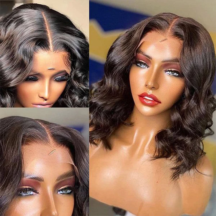 Wholesale Vendor Women Virgin Body Wave HD Transparent Glueless Full Lace Short Bob Wigs Cuticle Aligned 100% Human Hair Wigs