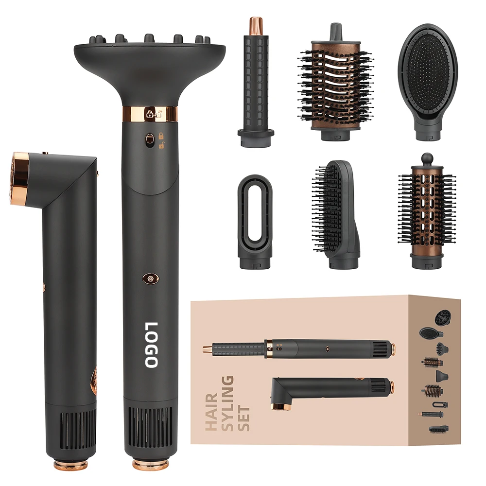 Factory Custom Logo 7 In 1 Hot Air Brush Professional Hair Straightener Hair Brush Negative Ionic High Speed Blow Dryer Set