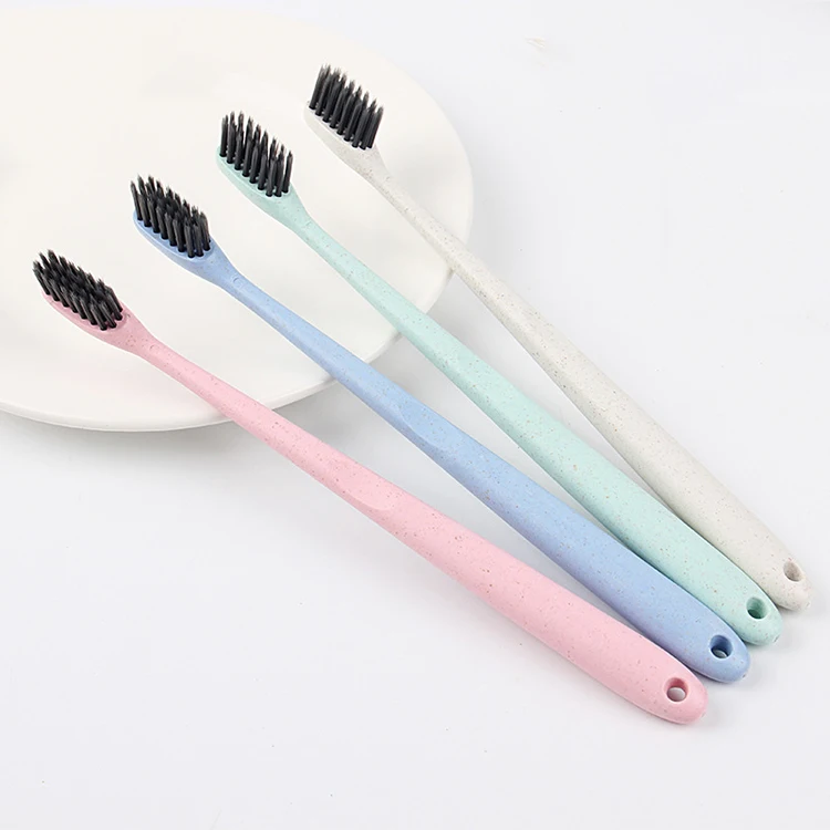 OEM Retail Customized Logo Cheap Home Adult Travel Recycled Plastic Wheat Straw Tooth Brush Toothbrush With Charc