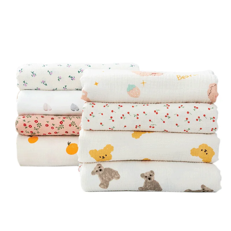 Stock pigment printing custom printed double gauze muslin fabric wholesale organic cotton for children