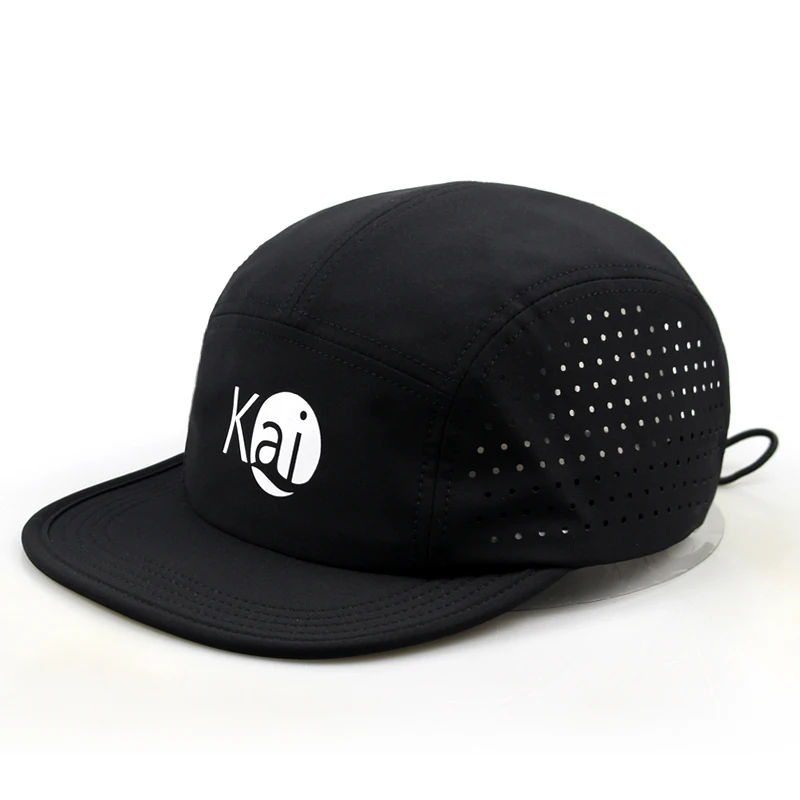 Custom Bill Unstructured Waterproof Laser Cut Hole Hat Black Adjustable Baseball Caps 5 Panel Hats