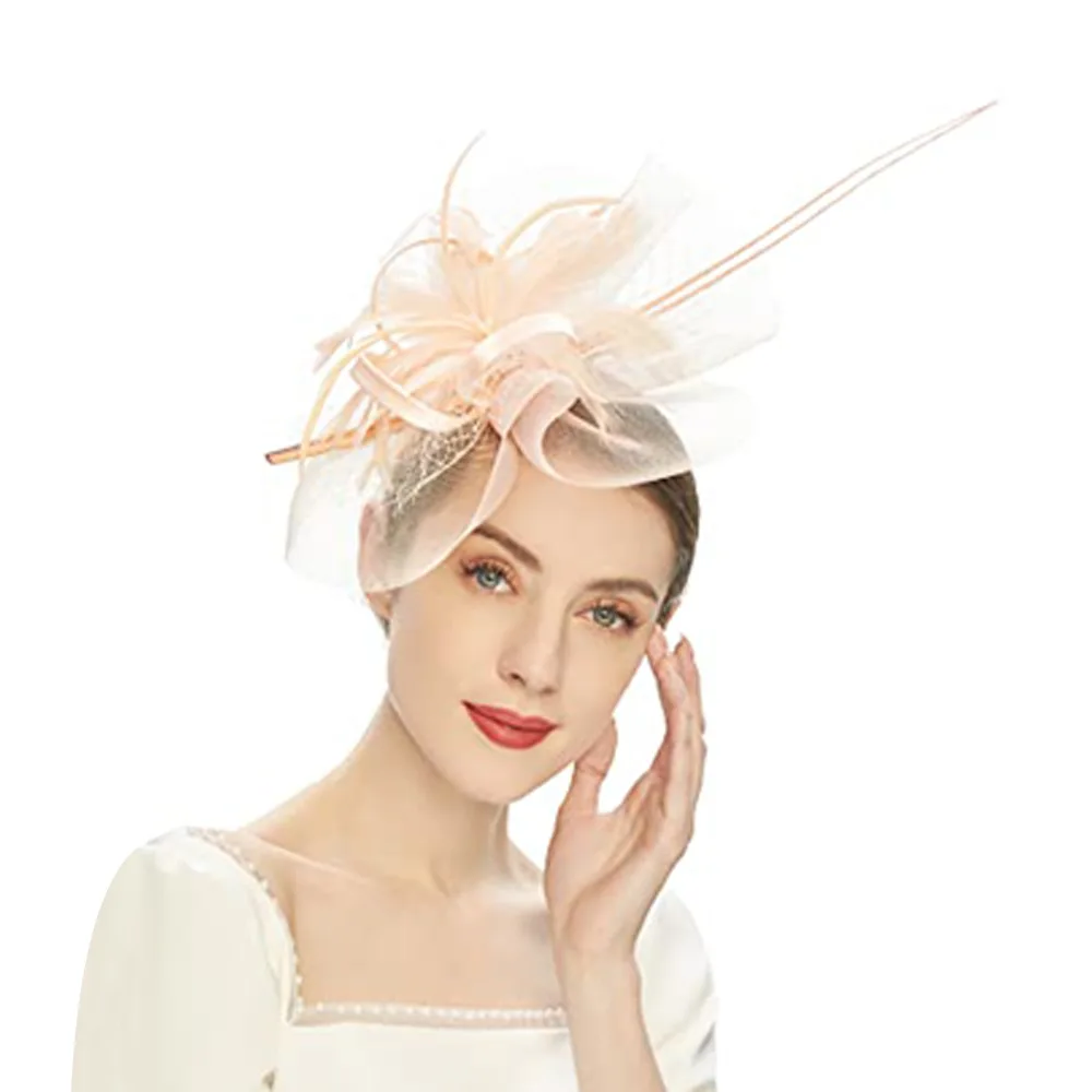 Amazon retro European and American bridal tiara ostrich pole ball party fashion feather tiara net yarn hemp yarn tiara top hat