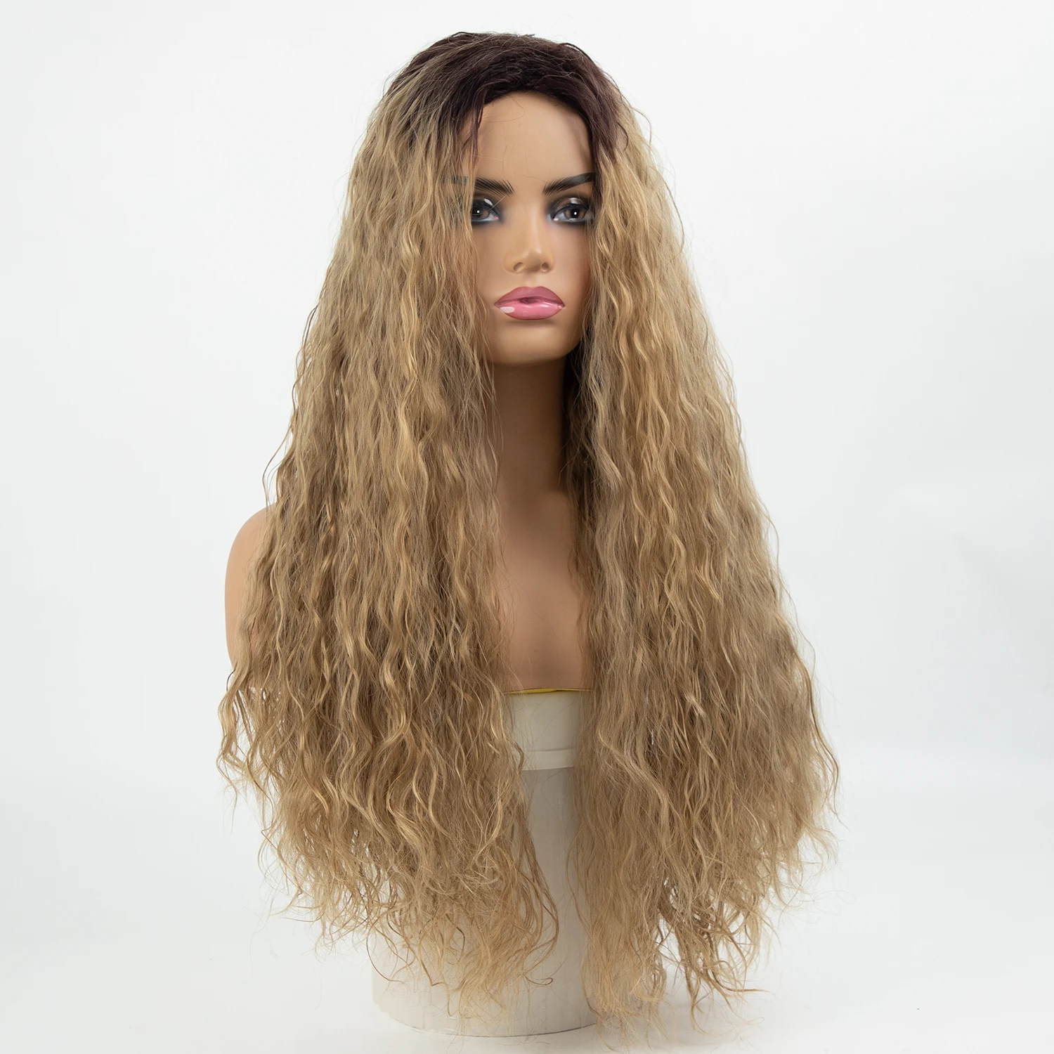 Long Wavy 26 Inch Wig Brown Ombre Wigs Synthetic Heat Resistant Wig for Daily Party Halloween Costume Cosplay