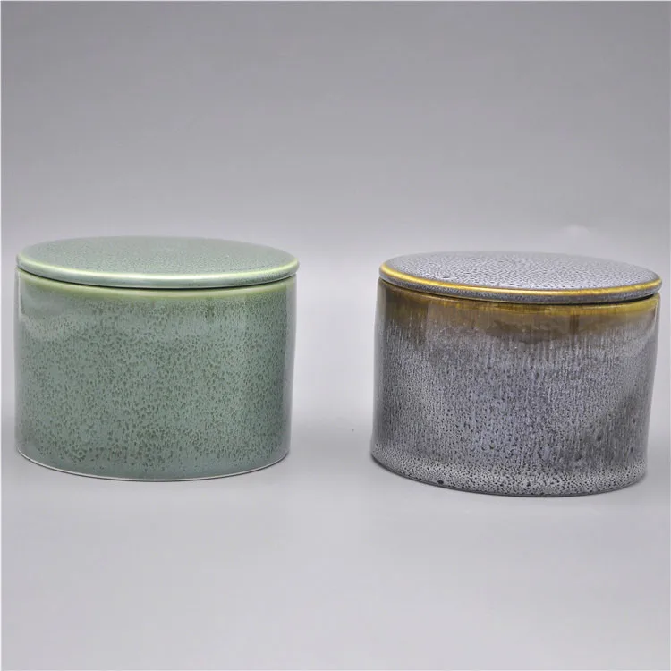 unique design reactive glaze rustic style empty ceramic candle vessel antique bulk candle jars with lid