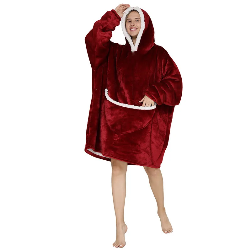 Outdoor Pocket Oversize Blanket Hoodie Hooded TV Blankets Oversized Wearable Full Body Sweatshirt  Blanket Custom