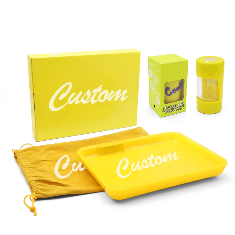 New Arrival Rolling Tray Set Grinder And 27*20cm Plastic Custom Rolling Tray Set With Lid