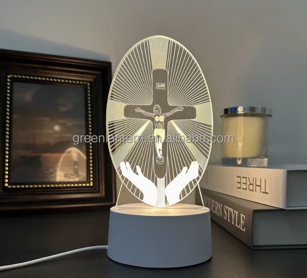 Beautiful Christian Image 3D Visual Lamp LED Night Lighting With Touch Sensor ABS Base Wonderful Indoor
