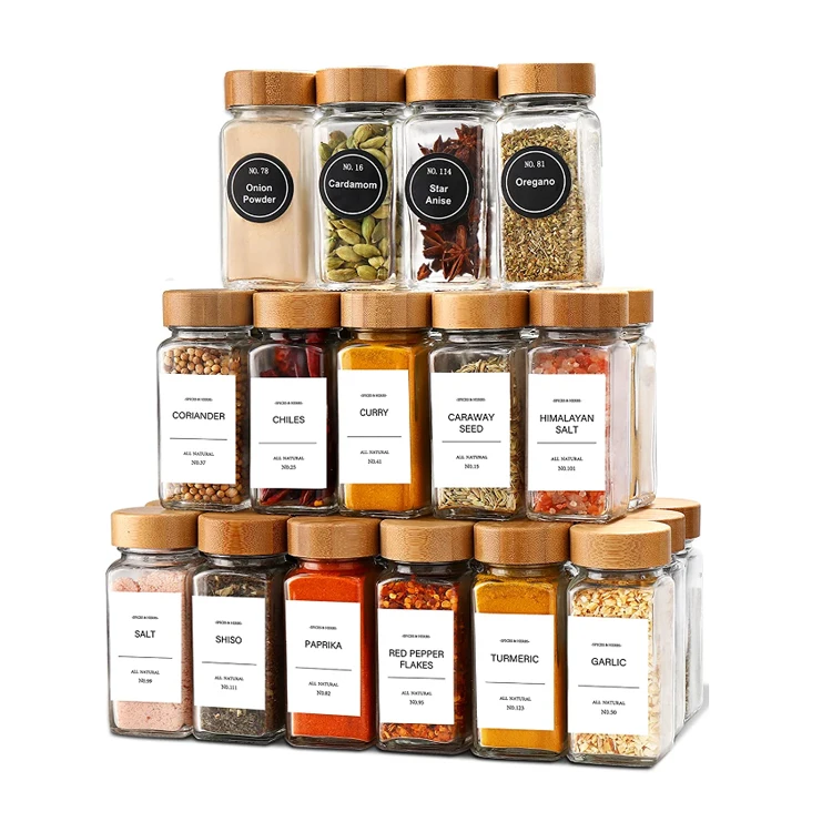 Kitchen Storage Containers Seasoning Square 4oz Glass Spice Jars with Silver Metal Lid