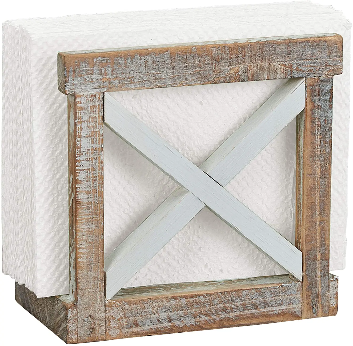 
Rustic Wooden Napkin Holder, Vintage Paper Towel Storage rack, 5.5 x 5.5 ,White 
