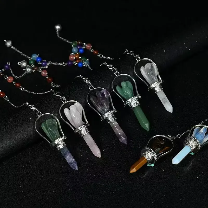 Natural fluorite crystal pendant Healing Gemstone Angel Point Pendulums Crystal pendant For ornament Decor
