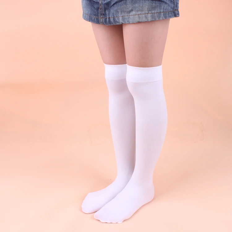 Student Summer Black White Color over Knee Nylon Socks Kids Boys Girls Knee-Highs Socks School Uniform Socks