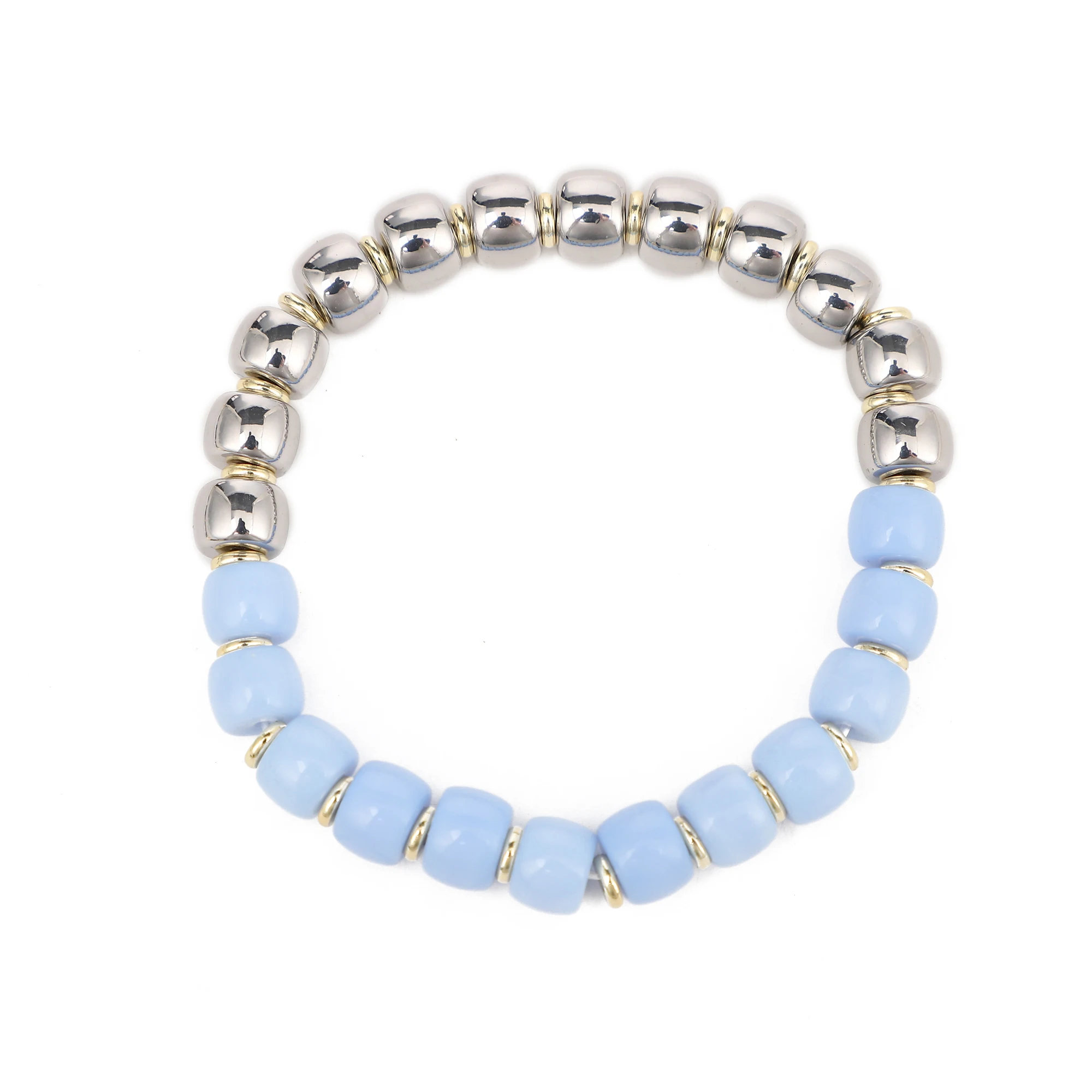 Hq 6X8MM Tile Enamel Elastic Beaded Bracelet With Pony Beads,Polish Barrel Crystal Beads,Natural Stone Beads Charms For Bracelet