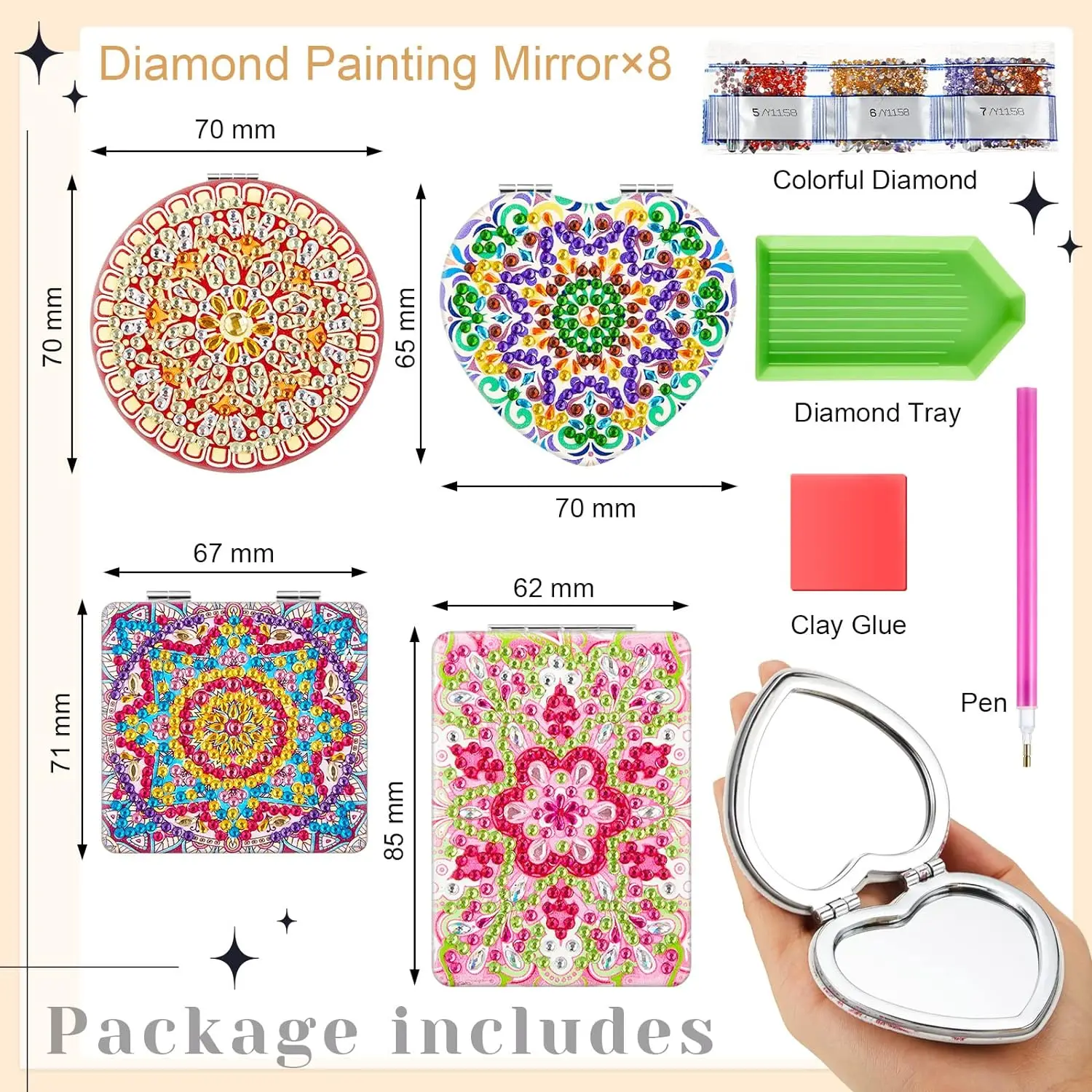 Custom 3d Diamond Frame Chrome Metallic Gel Mirror Painting Nails Wall Mirrors Walls Flower Paintings