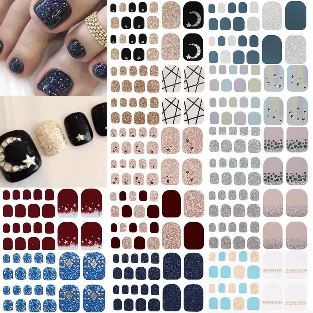 Toe Nail Stickers Full Nail Wraps Polish Strips for Women Gel Nail Strips Self Adhesive Toes Manicure Sticker