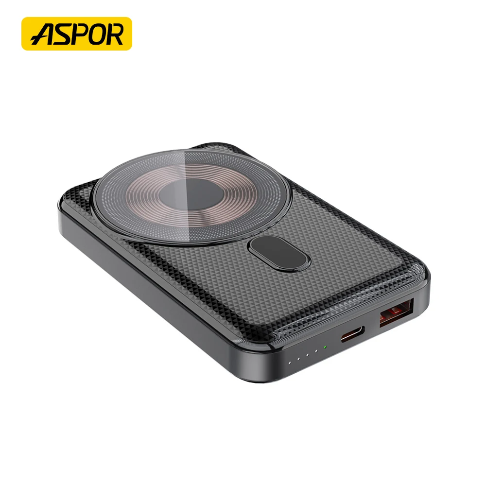 Aspor 22.5w Fast Charging For Magsafe Portable Powerbank Magnet Transparent Wireless Charger Power Bank For Magnetic Power Bank
