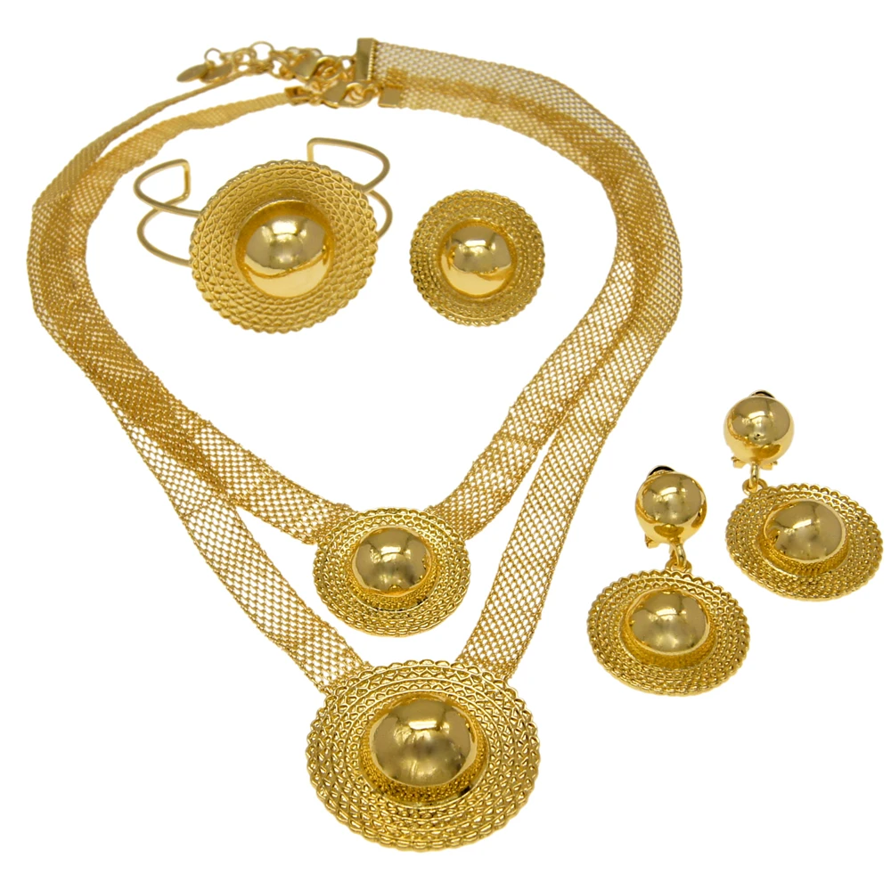 Zhuerrui Ethiopian Italian Gold Design Jewelry Set Hat Double Necklace Jewelry Set Women Party Dating Gifts Jewellery Set H00244