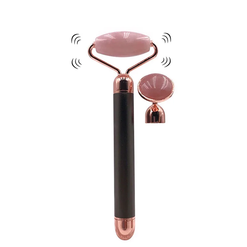 New 2 in 1 Electric Vibrating Quartz Roller Rose Jade Facial Massager for Women Skincare electric