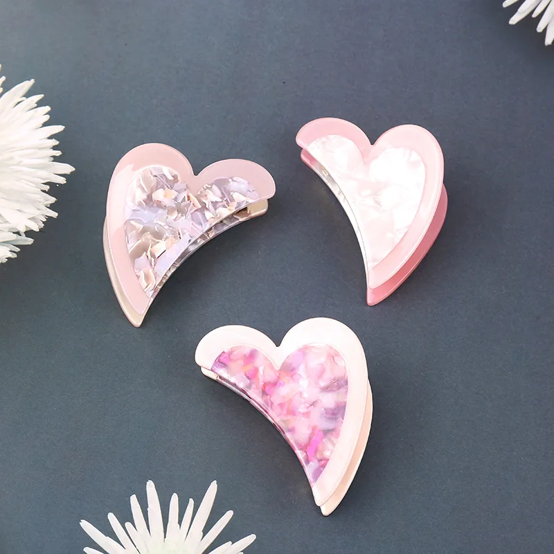 High Quality 7.5cm Triangular Heart Shape Fresh Metal and Acetate triangle and heart shape claw clips