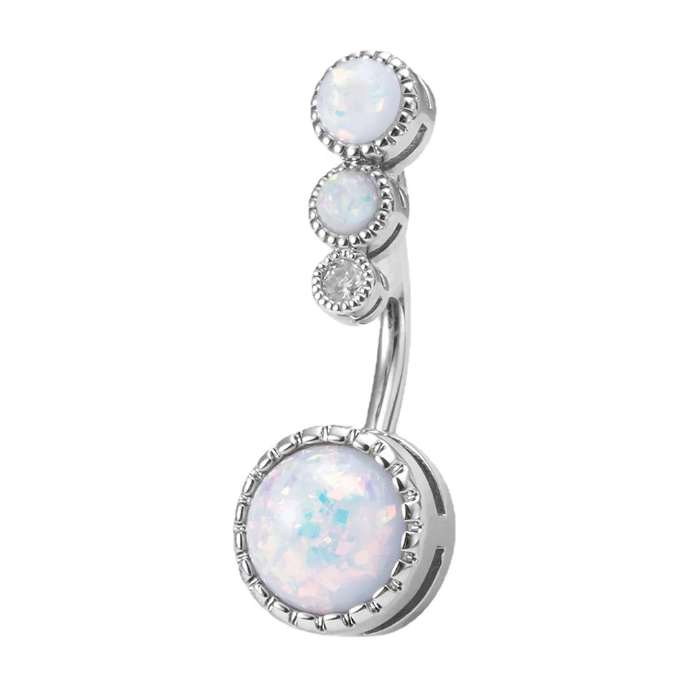 316L Surgical Steel Curved Barbell Crystal Navel Button Rings Piecing Jewelry Imitated Opal Belly Ring