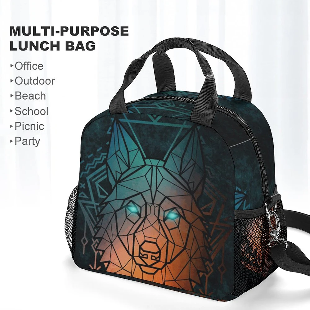 Portable Lunchbox Insulated Lunch Bags with Wolf Pattern Lunch Box for Office Picnic Set