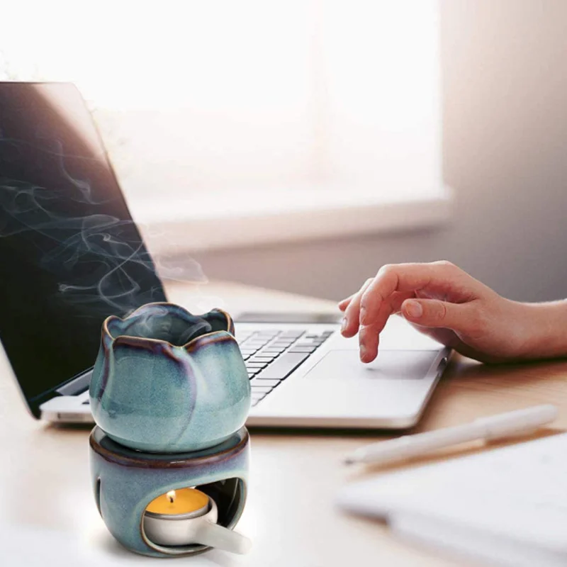 Wholesale Aroma Candle Tea Light Holder Melt Wax Warmer Tulip Ceramic Essential Oil Burners For Spa