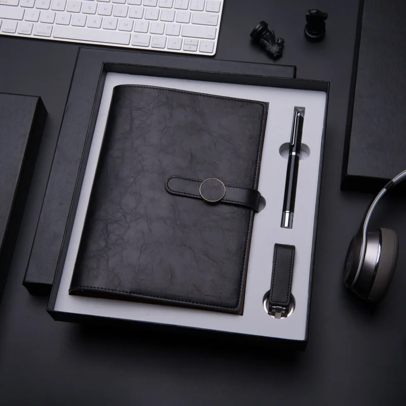 Most Popular Gift Items Promotional Luxury Metal Pen USB Flash Drive A6 Size Loose Leaf Paper Notebook Gift Set For Business