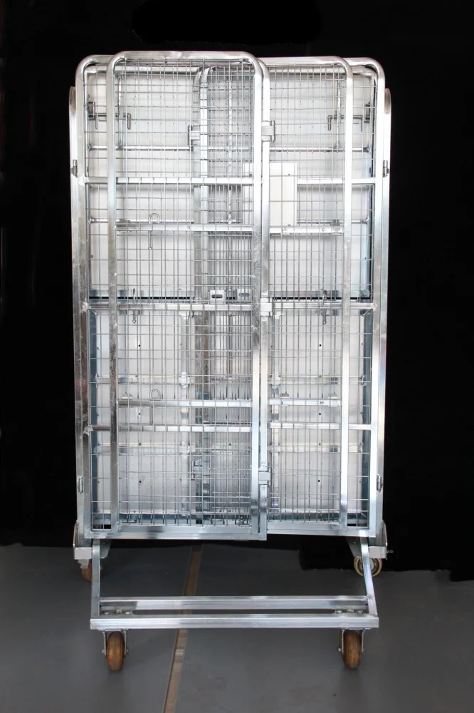 Wholesale metal Durable Warehouse Wire Mesh Roll Cage Pallet trolley wire cages with wheels for transport