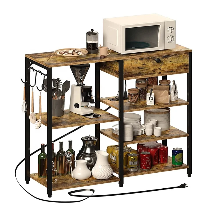 Microwave Stand Rack Kitchen Bakers Rack Utility with Storage Drawer Coffee Bar Cart Kitchen Serving Cart Storage Organizer