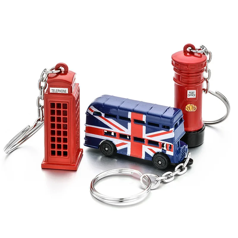 UK travel tourist keyring souvenirs gift 3D red mailbox telephone booth double decker bus taxi pendant keychain