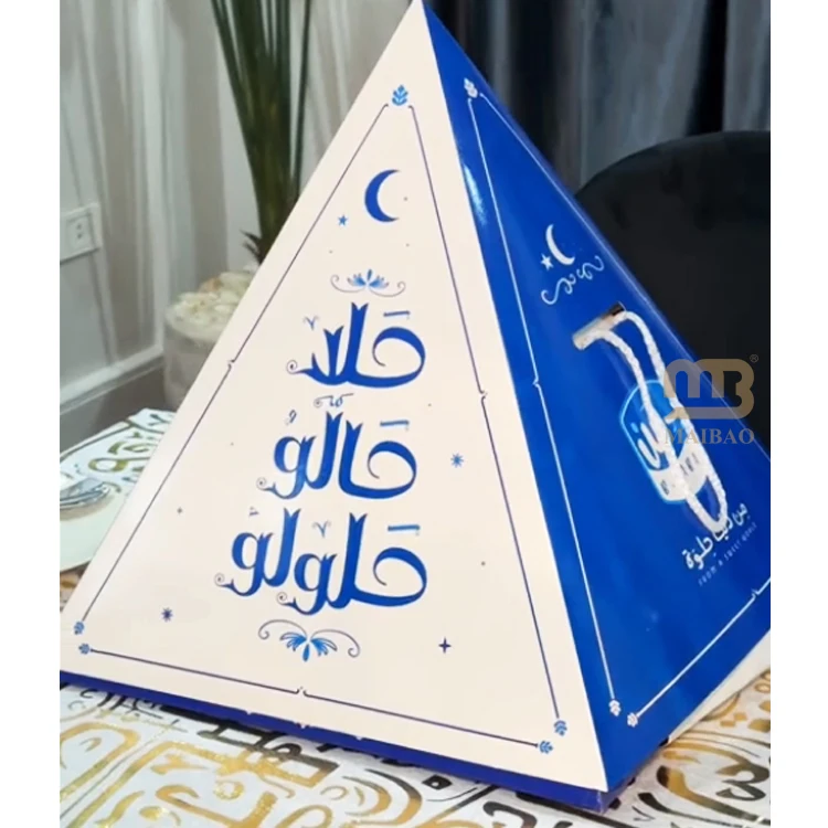 Custom design paper catering pyramid box for snacks cake bread pyramid takeaway box dessert grazing pyramid packaging for food