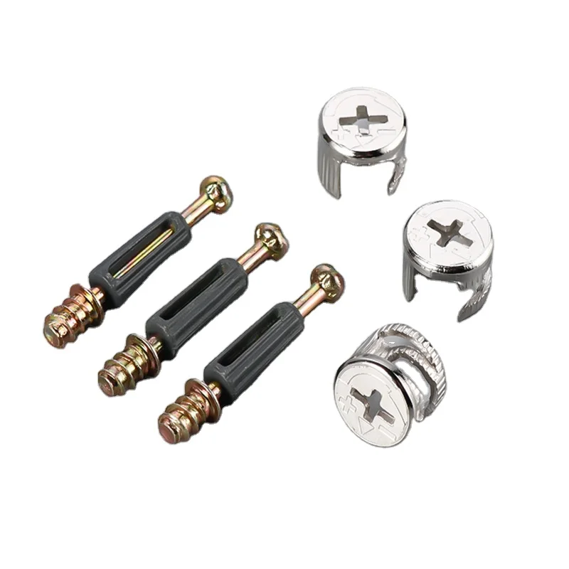GQK Furniture Fitting Mini Fix Cam 3-1 Connector Full Set Excentric Cam Rod Bolt Plastic Dowel Pre-Inset Cabinets New listing