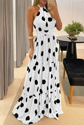 2022 Designer Clothing Polka Dot Ruffles Halter Plus Dress Sexy Maxi Plus Dresses