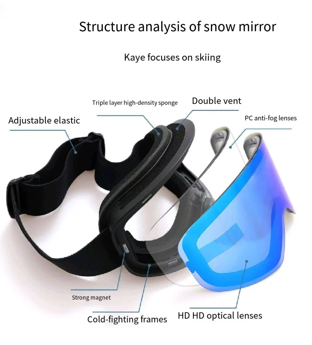 Optical Anti Fog Ski Goggles with Magnetic Spectacles for Snow Sports OTG Skiing Goggles UV Protection Snowboard Goggles