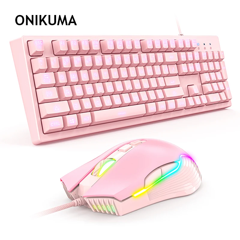 Игровая клавиатура и мышь UNIKUMA механическая Проводная игровая для офиса дома набор мышей розового
