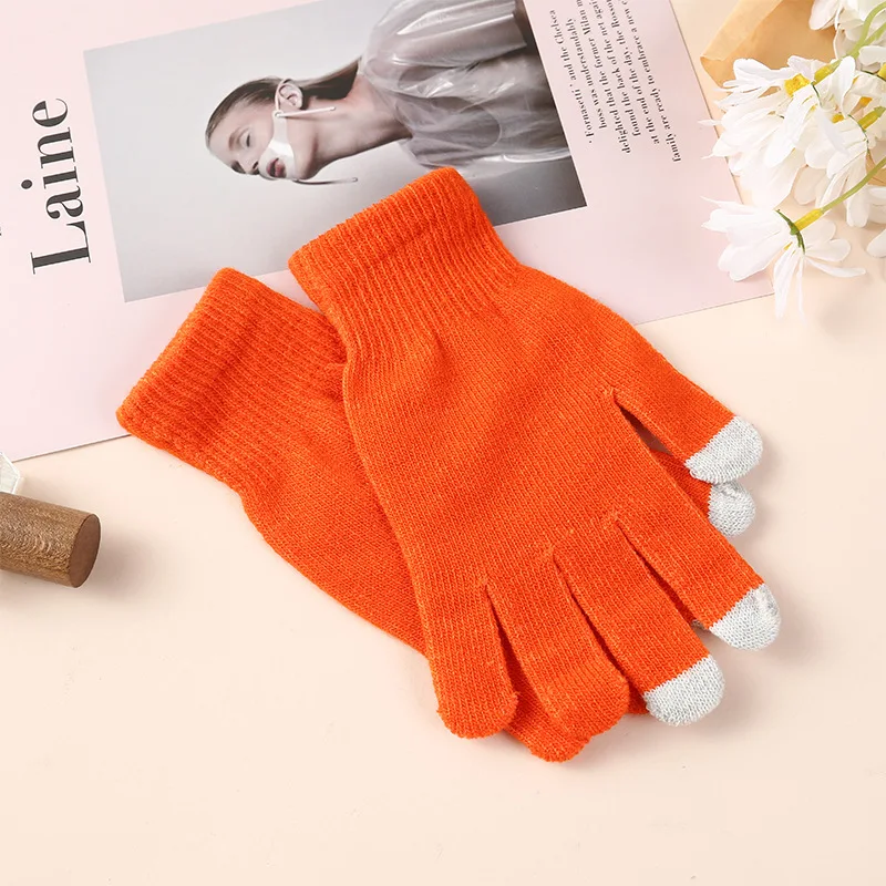 HF winter warm pure color knitted gloves cheap customizable women winter good quality gloves