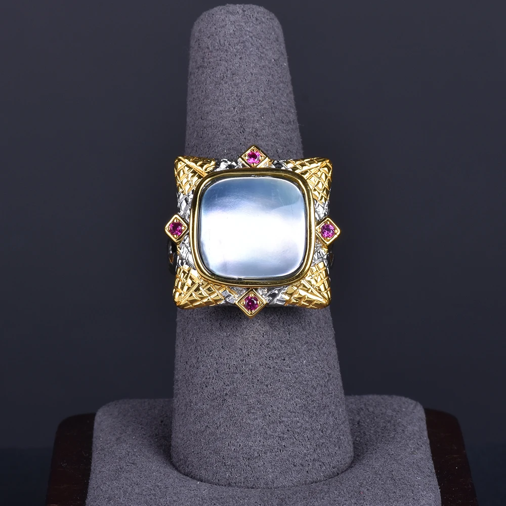 925 Silver Gold Plated Mabey Bead Zircon Inlaid Ring Italian Handicraft Mabei Bead Zircon Inlaid Ring