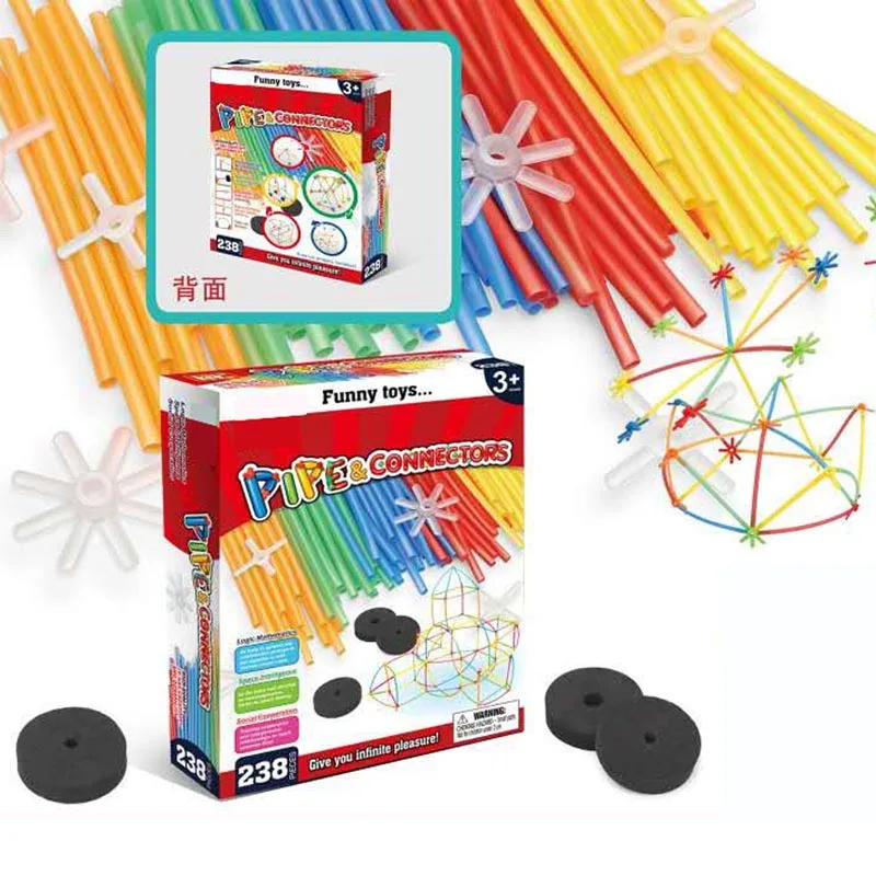 High quality diy educational game plastic pipe connector small straw building blocks toys for sale