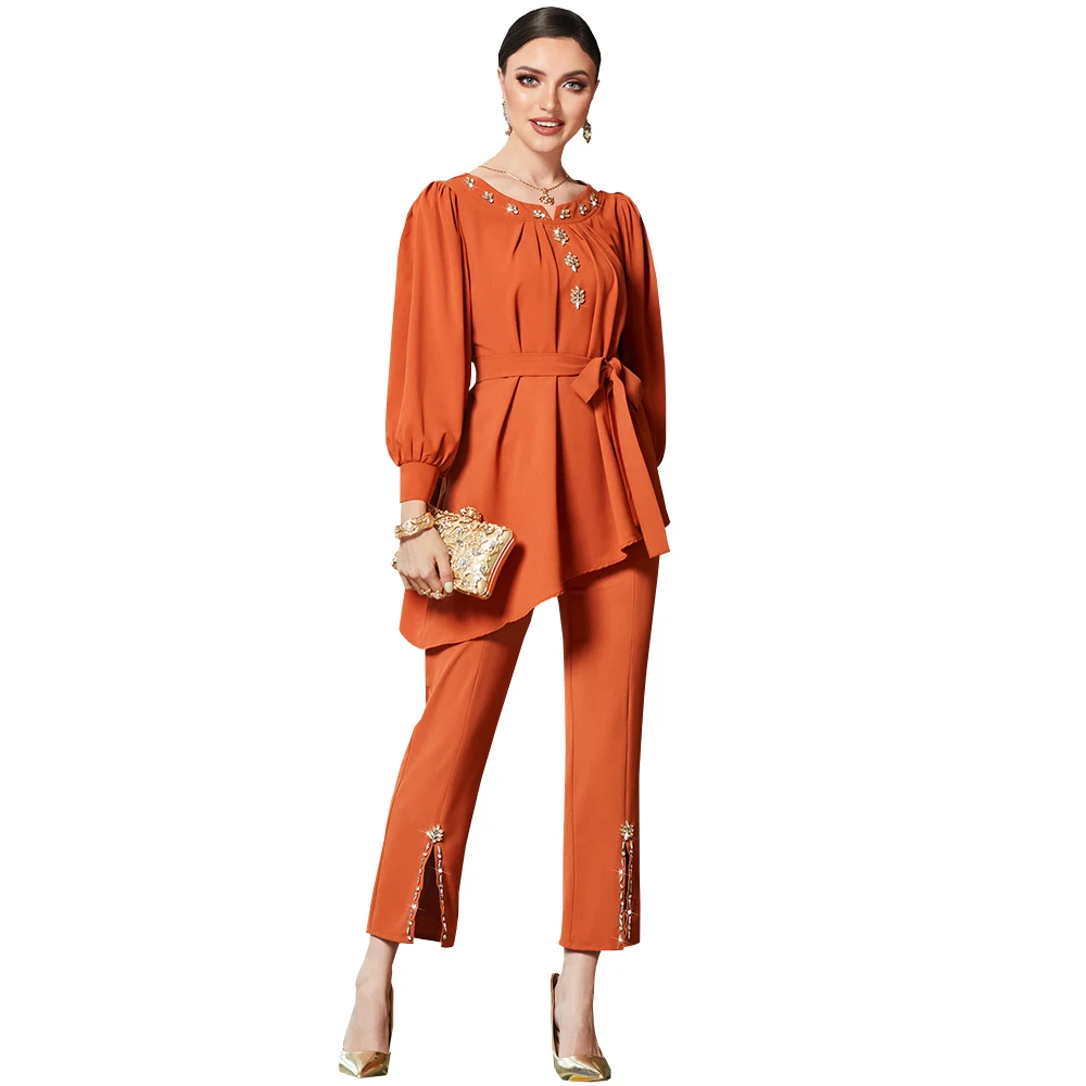 Sifot Wholesale 2023 Fashion Modest Islamic Clothing Elegant Long Sleeve 2 Piece Pants Casual Sets Tunic Arab Women Muslim Suits