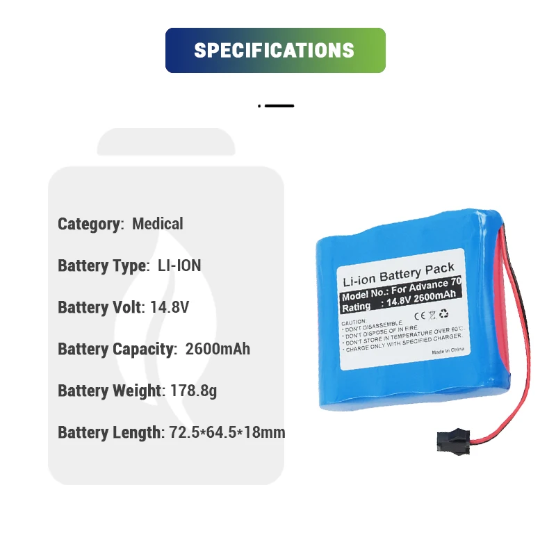 Replacement Lithium-ion 14.8V 2600mAh Rechargeable li-ion ML1500 Vital Signs Monitor Medical Battery For LPO155-14.8V-2.2AH