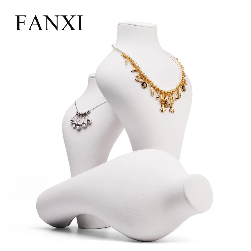 FANXI China Custom  Necklace Holder Stand White Painted Resin Jewelry Displays Stand Jewellery Necklace Bust