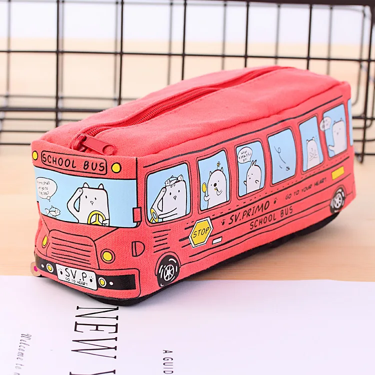 Wholesale custom cute pencil bag school large capacity kawaii bulk cheap pen pencil case bus for girls boys